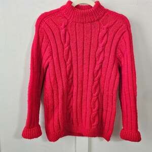 Vintage 90s Hand Made By Mother Red Cable Knit Sweater Mock Neck Medium